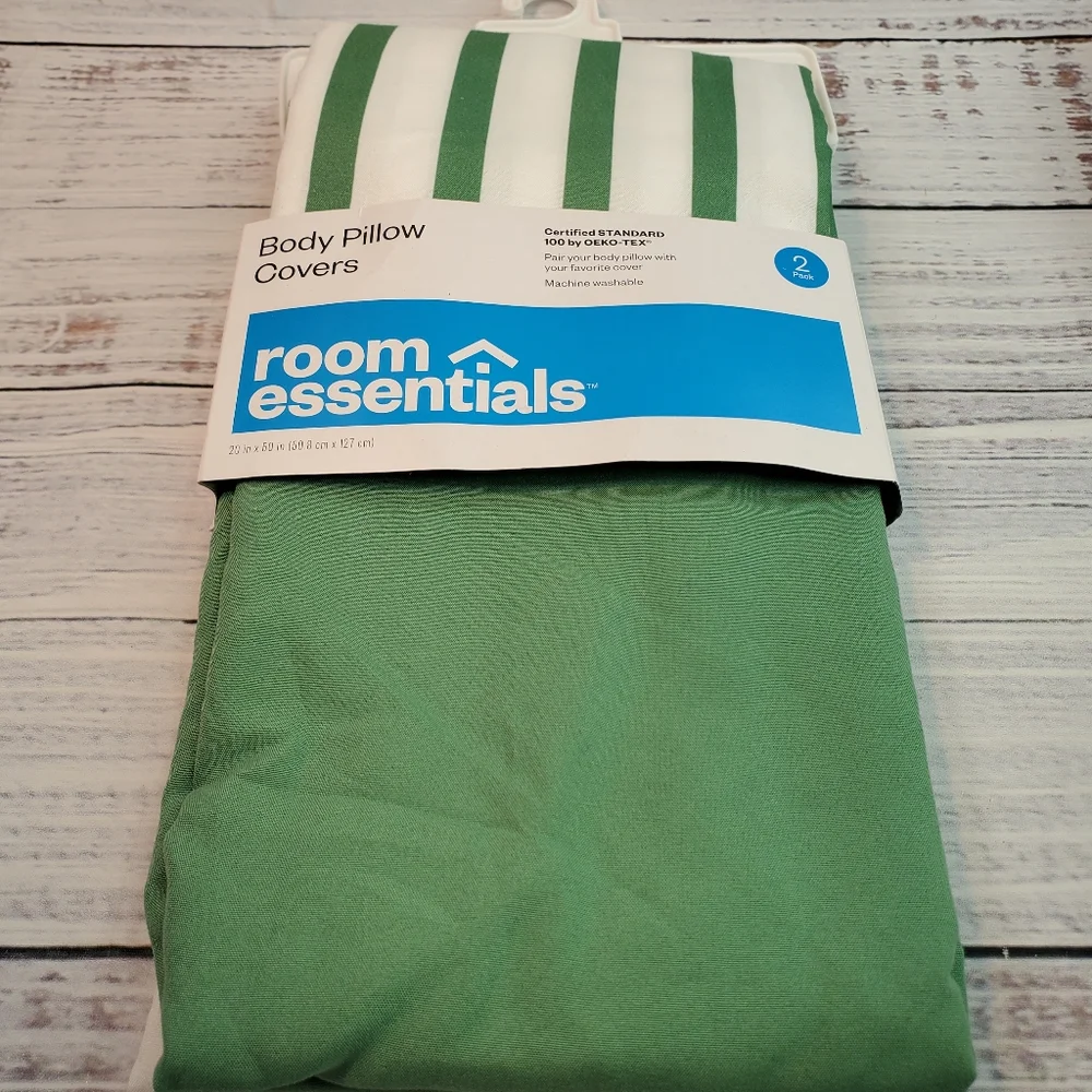 Microfiber Body Pillow Covers - Green & White Stripe - Room Essentials N…